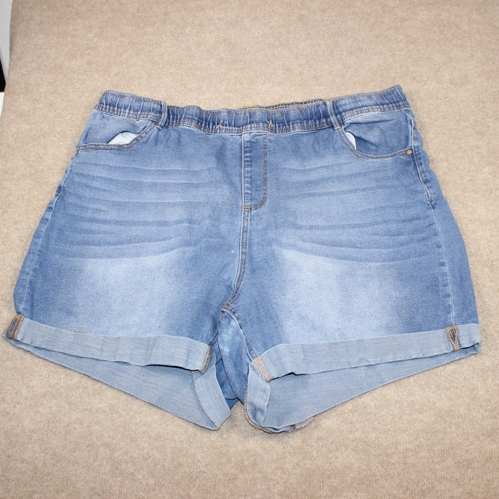 Dollhouse Womens Light Wash Elastic Waist Cuffed Denim Shorts Plus Size 22W